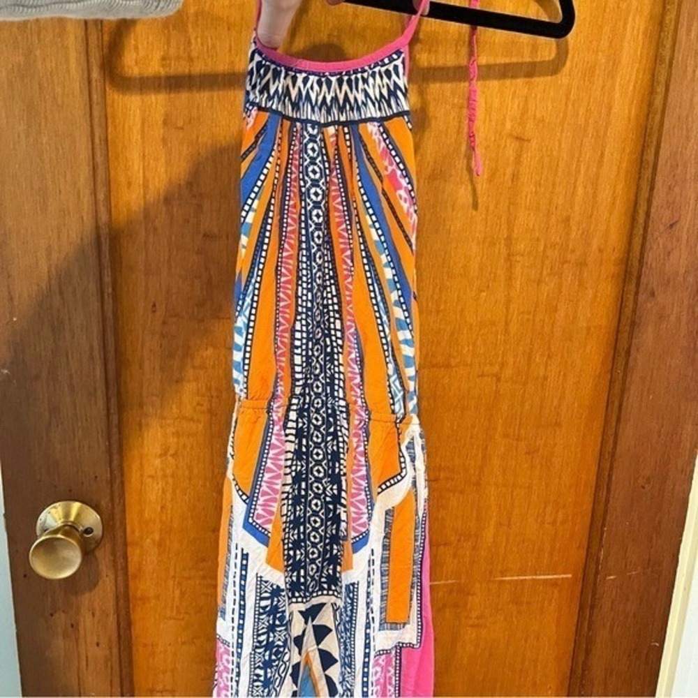 Jealous Tomato dress halter maxi Medium boho‎ tie neck vacation pink geometric